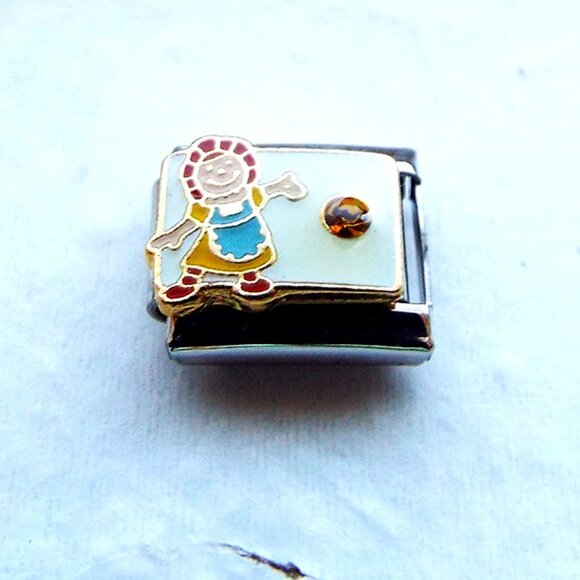 November birthstone Raggedy Ann 9mm enamel stainless steel Italian charm link - Picture 1 of 2